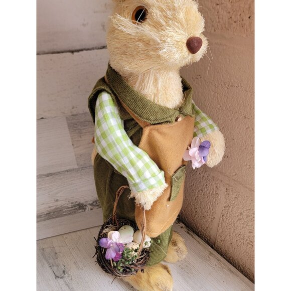 Pier 1 sisal Easter Bunny rabbit spring 21" spring bottle girl flower picking eg - Picture 3 of 11